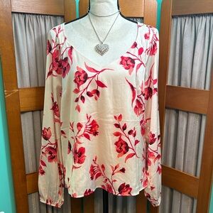White House Black Market Cream and Red Floral Blouse